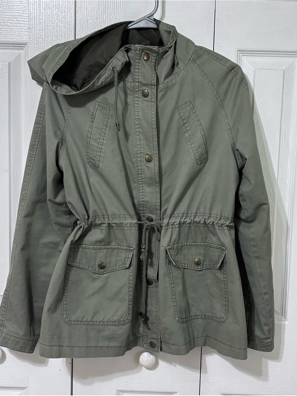 New Look Olive Green Hooded Utility Jacket with Drawstring Waist